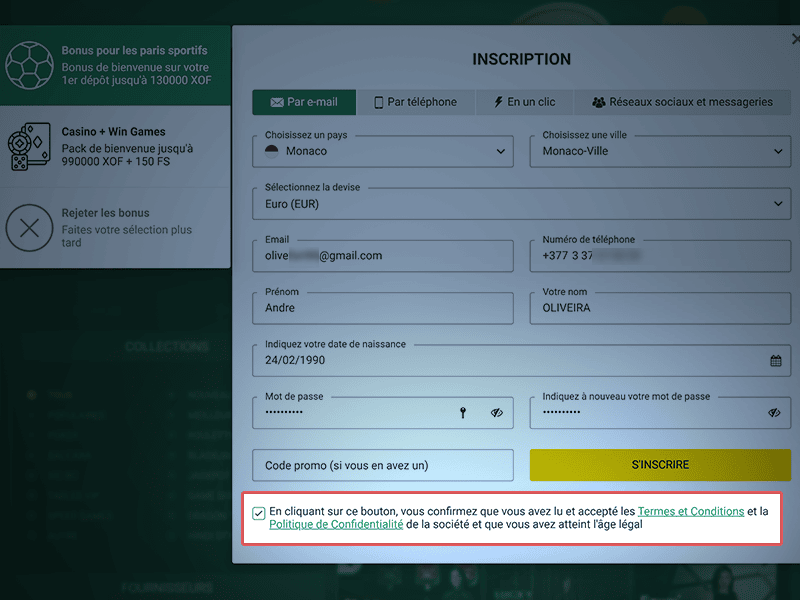 Acceptez les Termes & Conditions