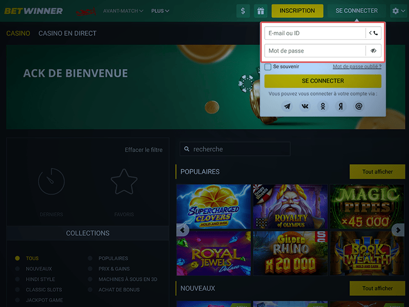 Entrez vos identifiants de connexion