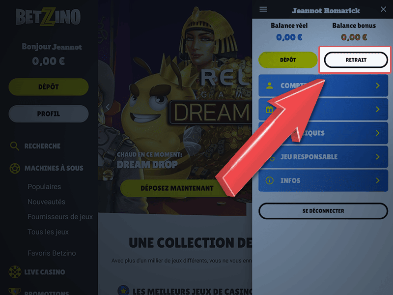 Accédez à la page des retraits