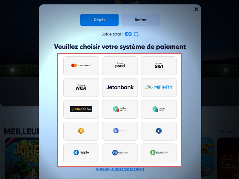 Sélectionnez un moyen de paiement