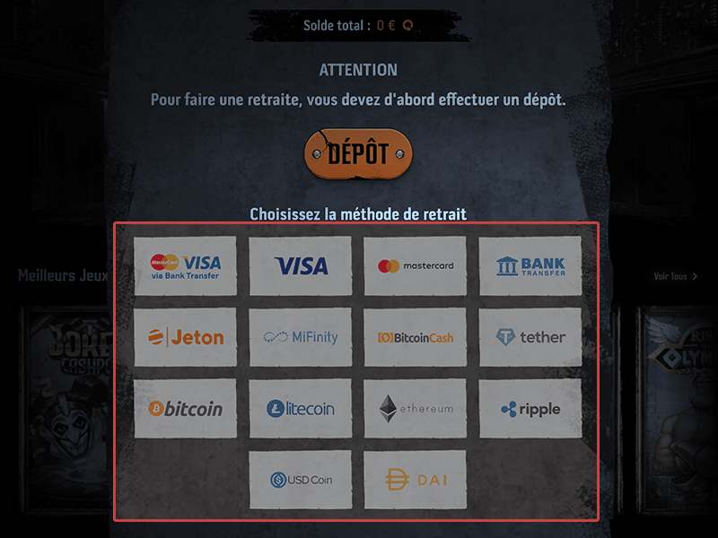 Sélectionnez une méthode de retrait