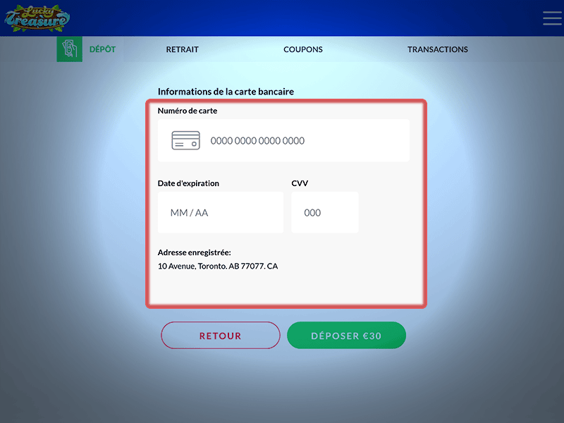 Renseignez les informations de paiement