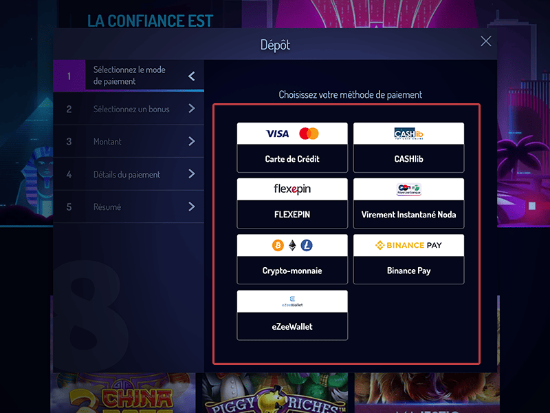 Après avoir cliqué sur « Dépôt »