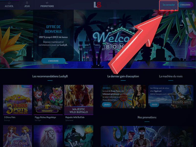 Cliquez sur 'Se Connecter' ou 'Connexion'