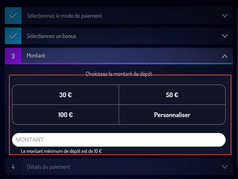 Indiquez le montant du dépôt