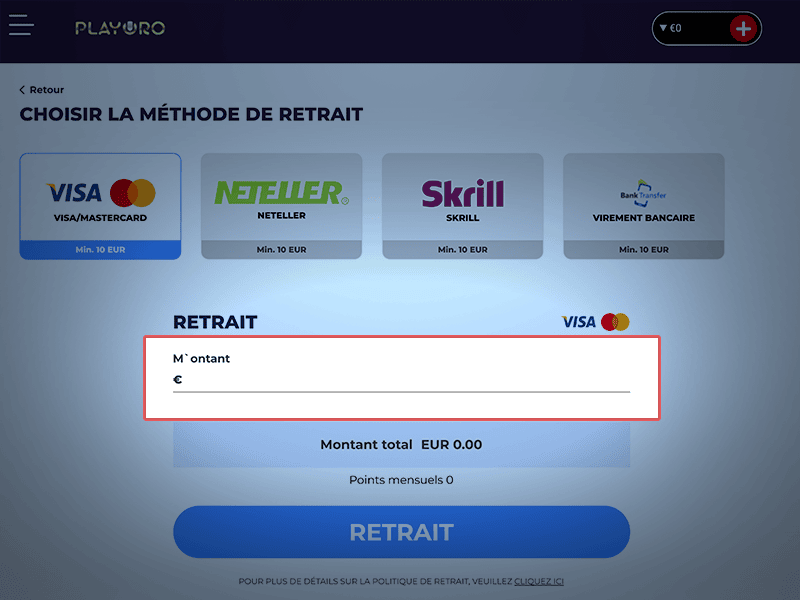 Entrez le montant du retrait