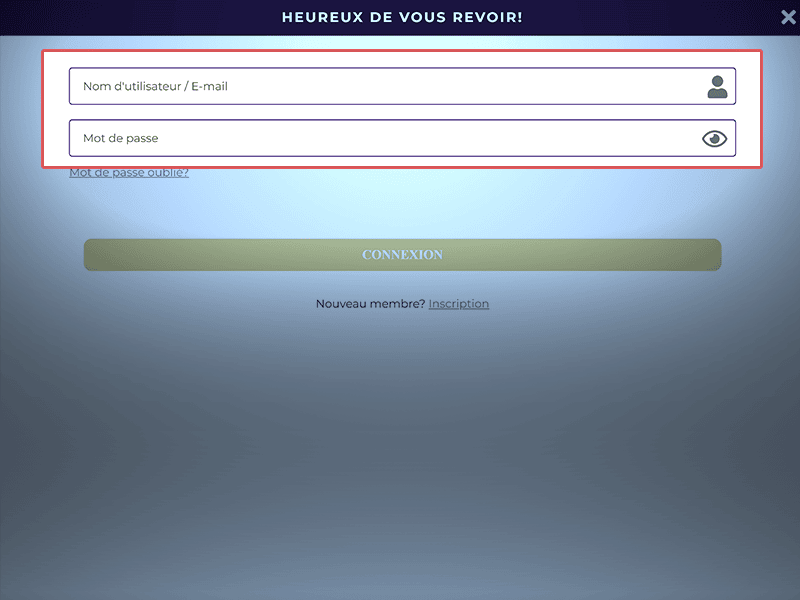 Entrez vos identifiants de connexion