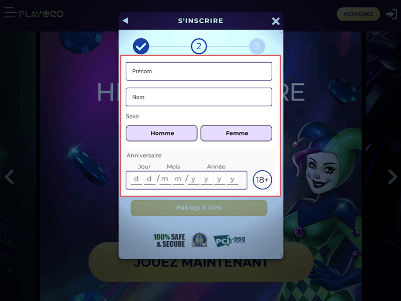 Fournissez vos informations personnelles