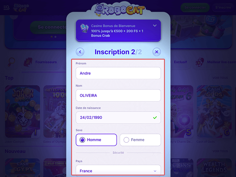 Remplissez le formulaire d'inscription