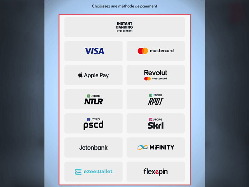 Sélectionnez une méthode de paiement