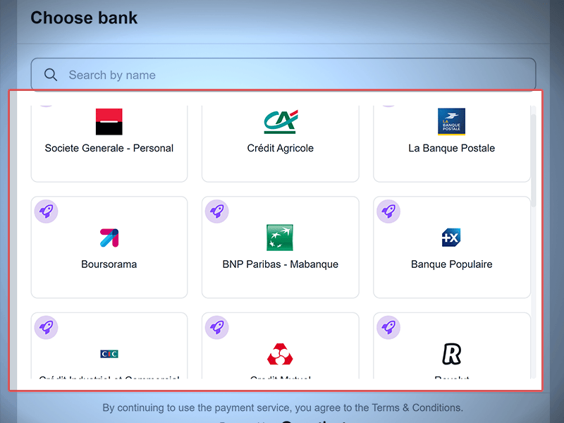 Choisissez votre établissement bancaire