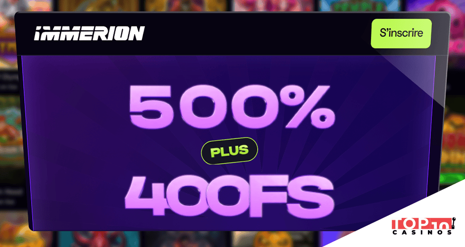 Immerion Casino bonus de 8 000 € + 400 free spins