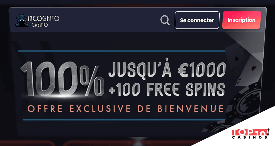 Incognito Casino bonus de 1 000 € + 100 free spins