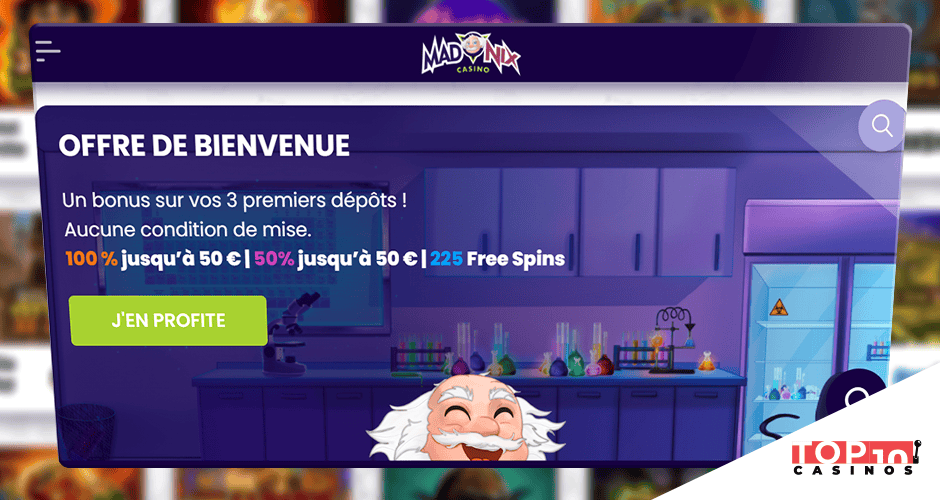 Madnix casino bonus de 100 € + 225 free spins