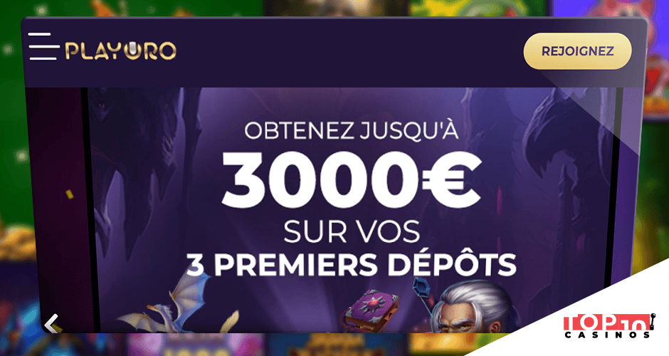 Playoro Casino bonus de bienvenue de 3 000 €