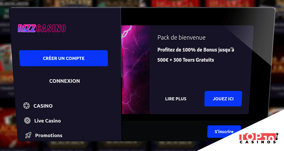 Rizz bonus de 30 free spins sans dépôt