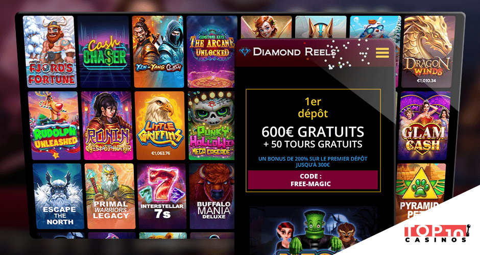 diamond reels bonus sans depot 50 euros gratuits