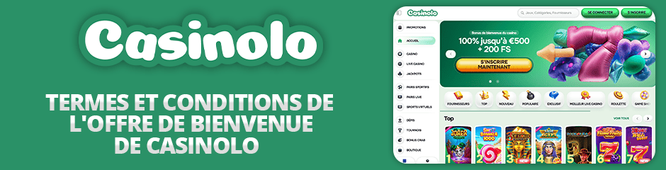 réclamer l'offre de bienvenue de Casinolo