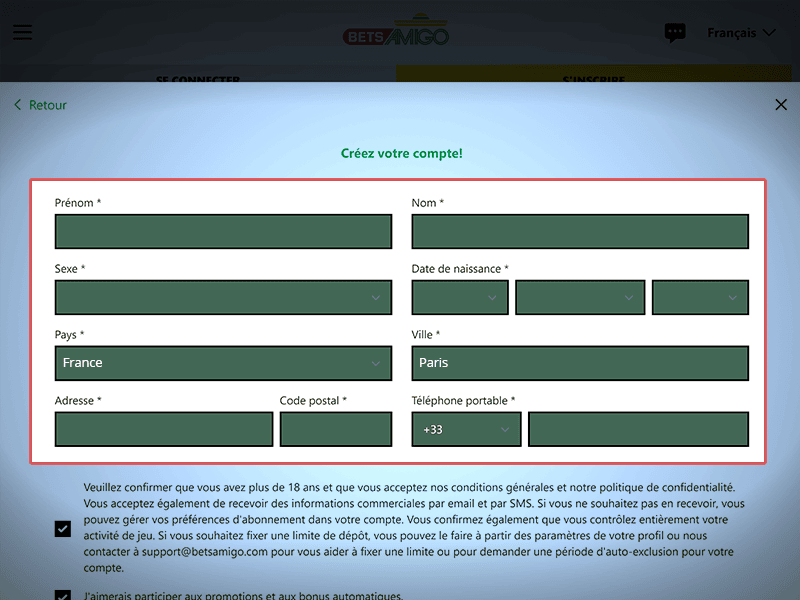 Complétez vos informations personnelles