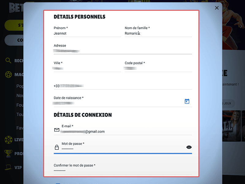 Fournissez vos détails