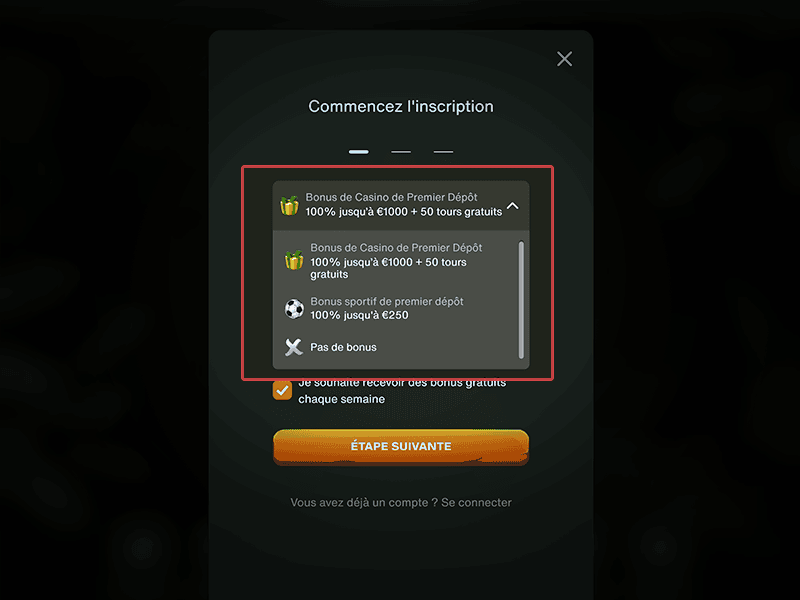 Sélectionnez un bonus