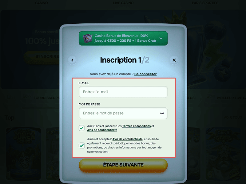 Entrez votre e-mail et un mot de passe