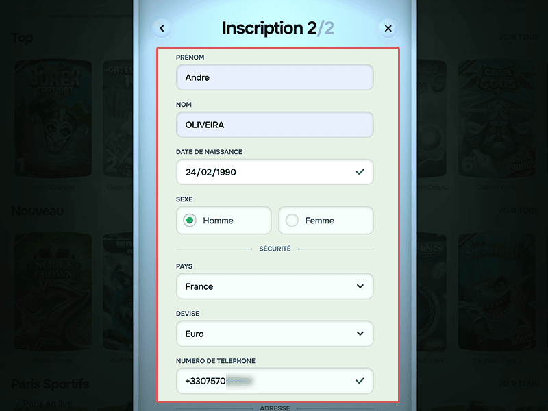 Remplissez le formulaire d'inscription