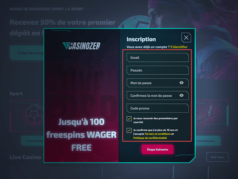 Remplissez le formulaire d'inscription