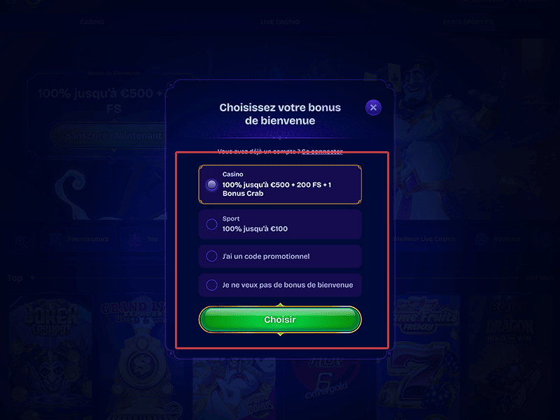 Choisissez le bonus 