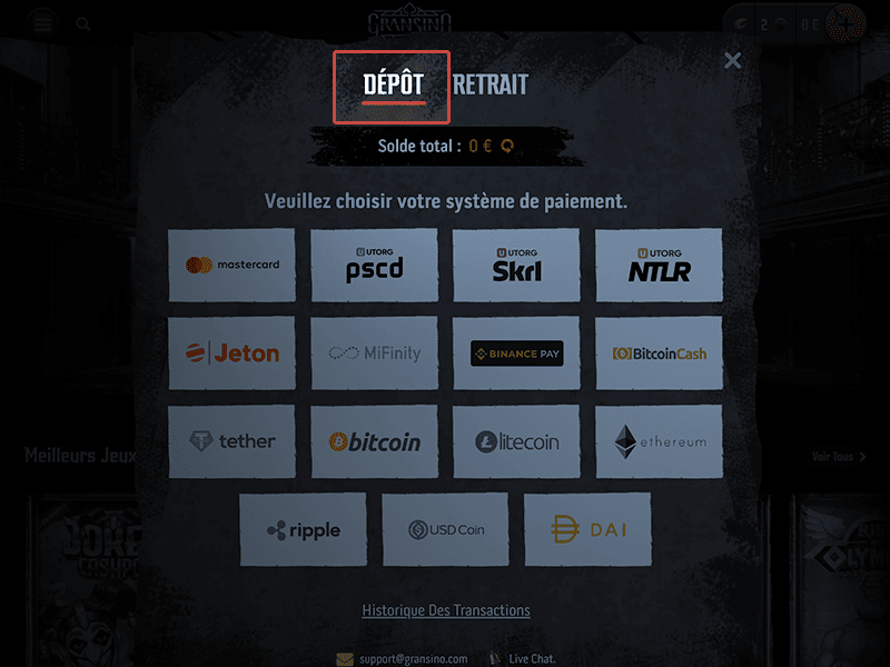 Optez pour le menu « Dépôt »