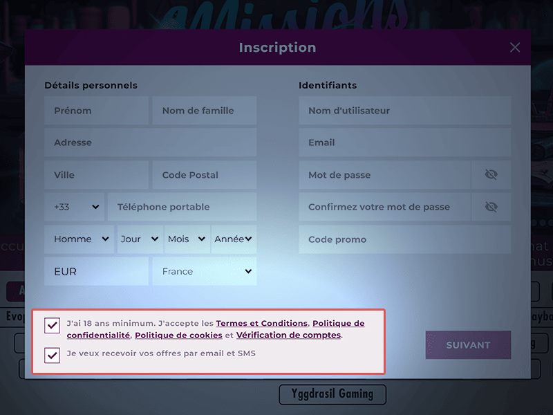 Remplissez la suite du formulaire et acceptez les T&Cs
