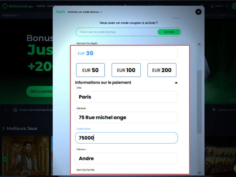 Renseignez les détails de paiement