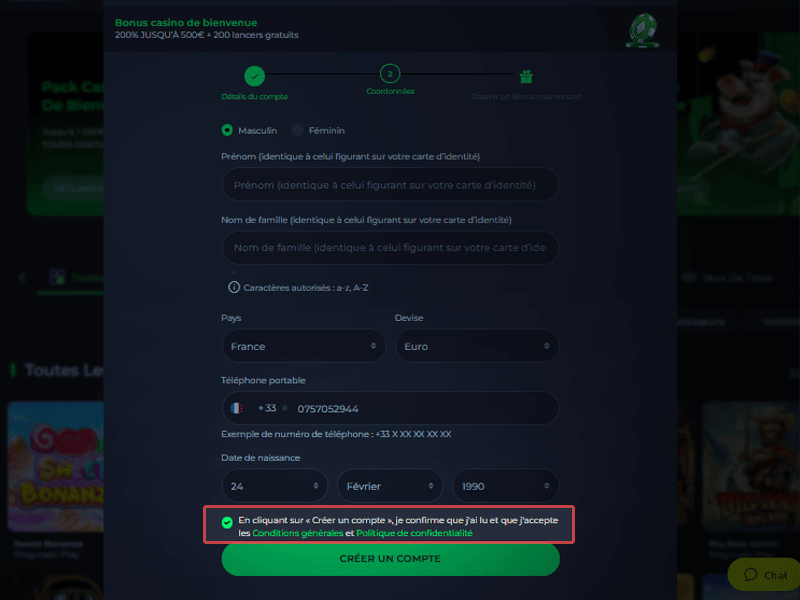 Consultez et acceptez les Termes et Condition