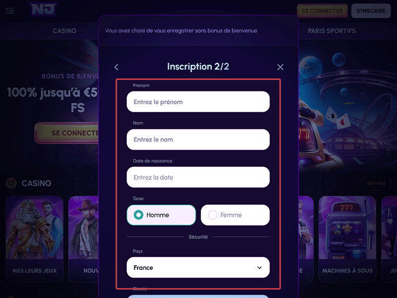 Remplissez le formulaire d'inscription