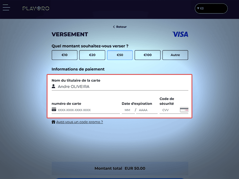 Fournissez les détails du paiement
