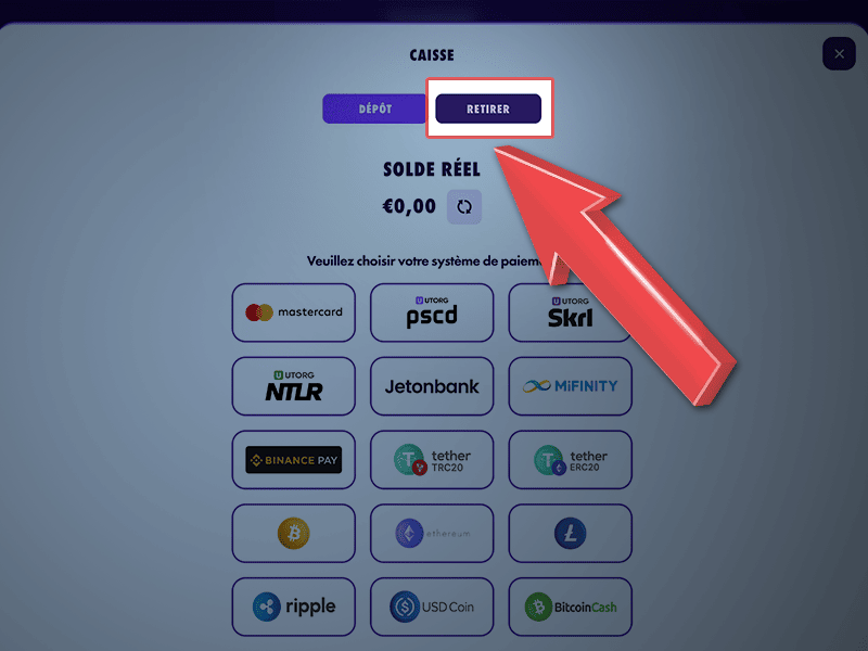 Accédez à la caisse du casino