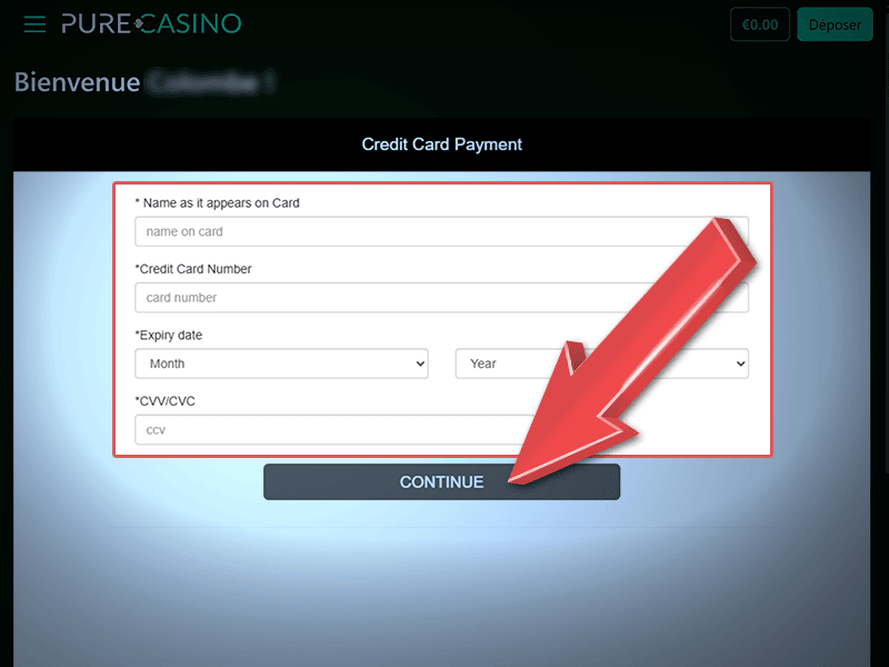 Donnez les détails du paiement et validez le dépôt
