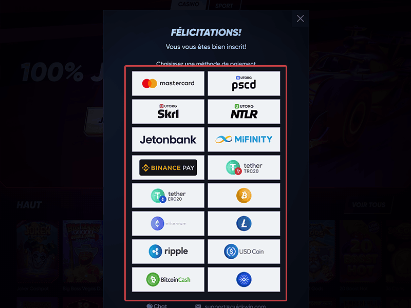 Sélectionnez un moyen de paiement