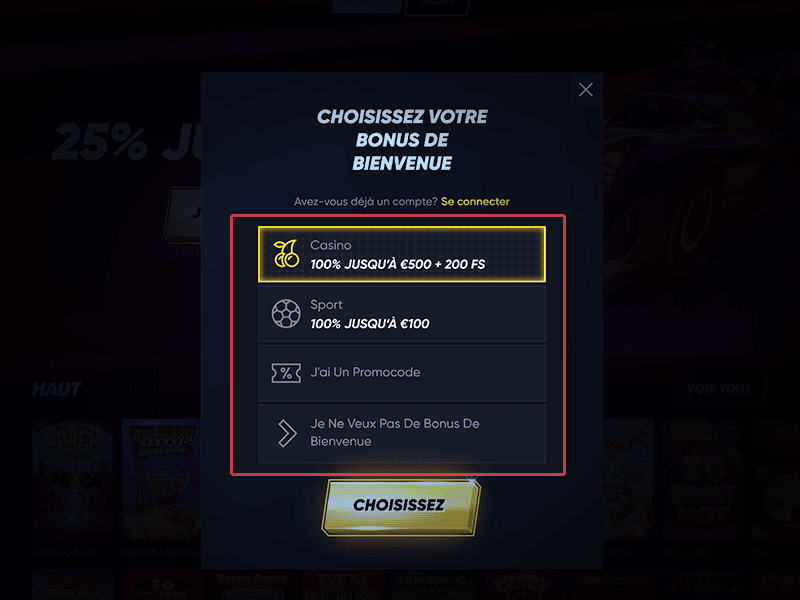 Sélectionnez le bonus