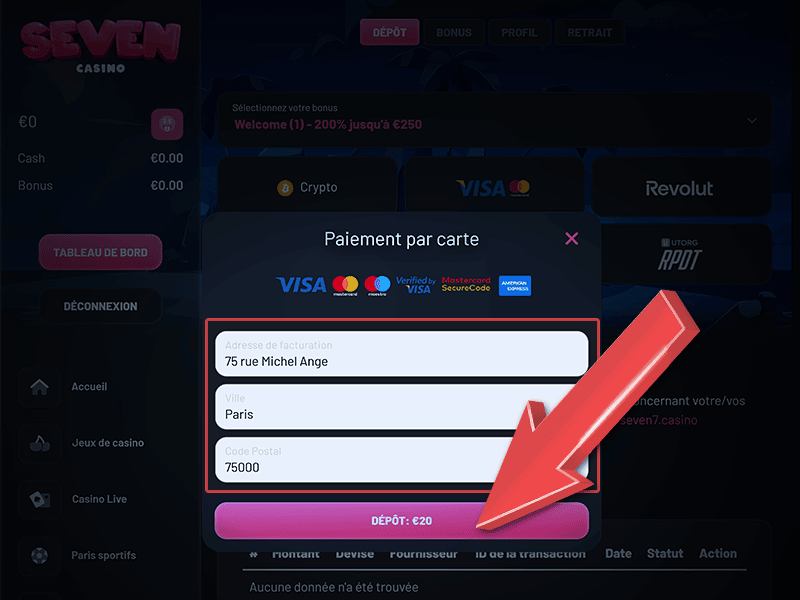 Insérez d'autres informations de paiement