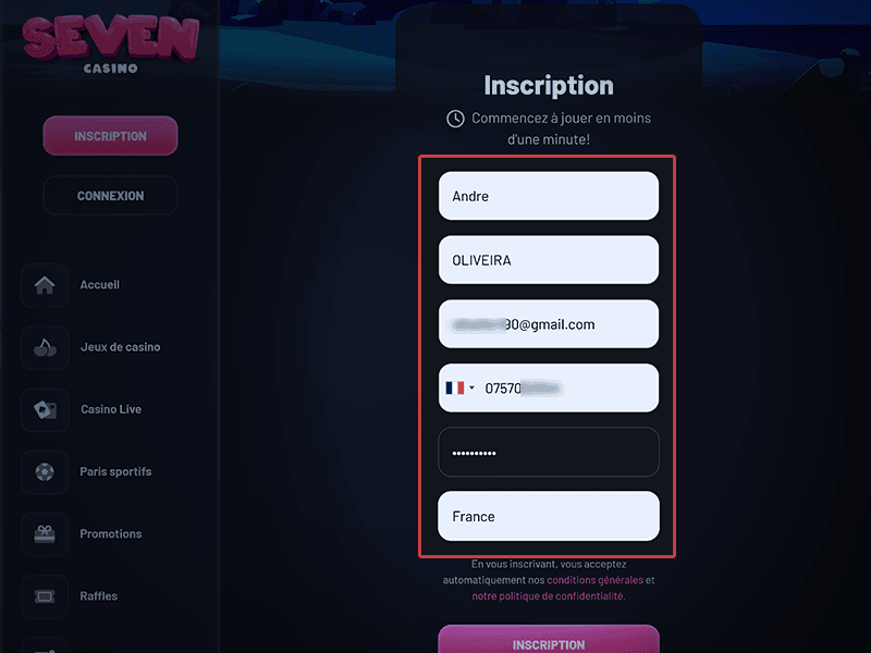 Remplissez les champs d'informations