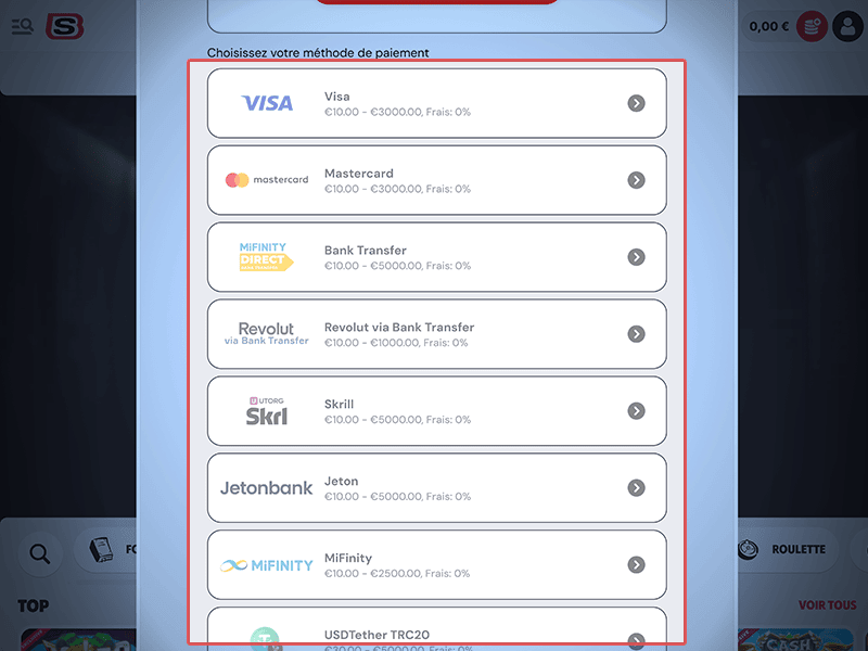 Sélectionnez une méthode de paiement