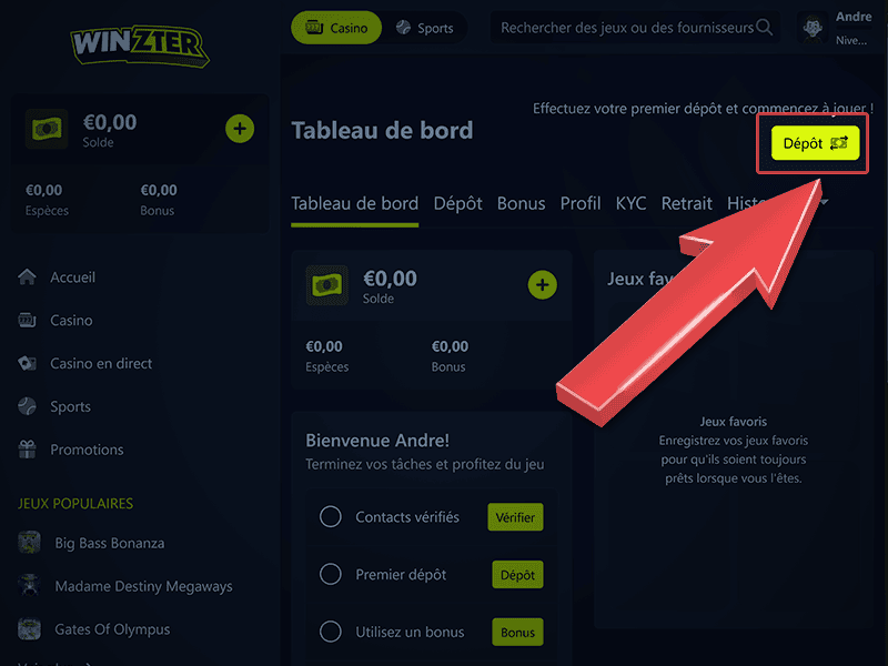 Cliquez sur « Dépôt »