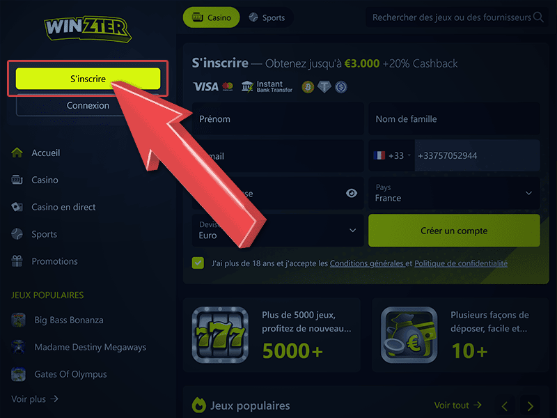 Cliquez sur « S'inscrire »