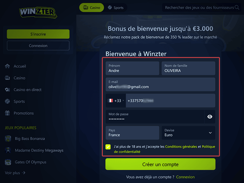 Renseignez les informations demandée