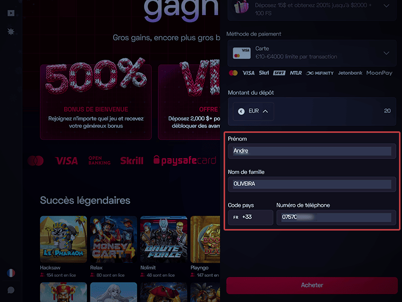 Fournissez vos informations personnelles