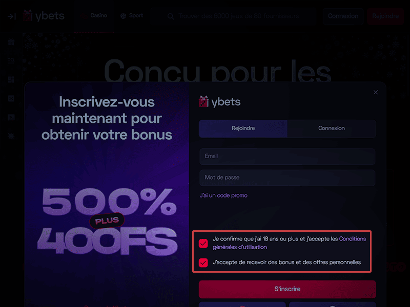 Confirmez votre majorité et acceptez les termes et conditions