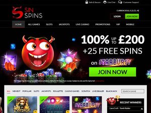 Sin Spins Casino website