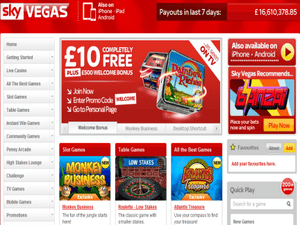 Sky Vegas Casino website