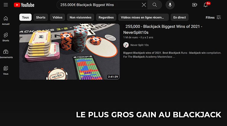 plus gros gain au blackjack